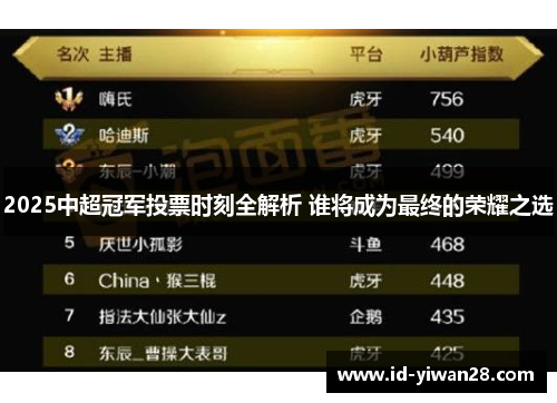 2025中超冠军投票时刻全解析 谁将成为最终的荣耀之选