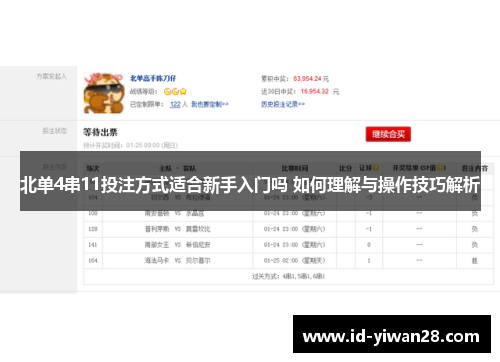 北单4串11投注方式适合新手入门吗 如何理解与操作技巧解析